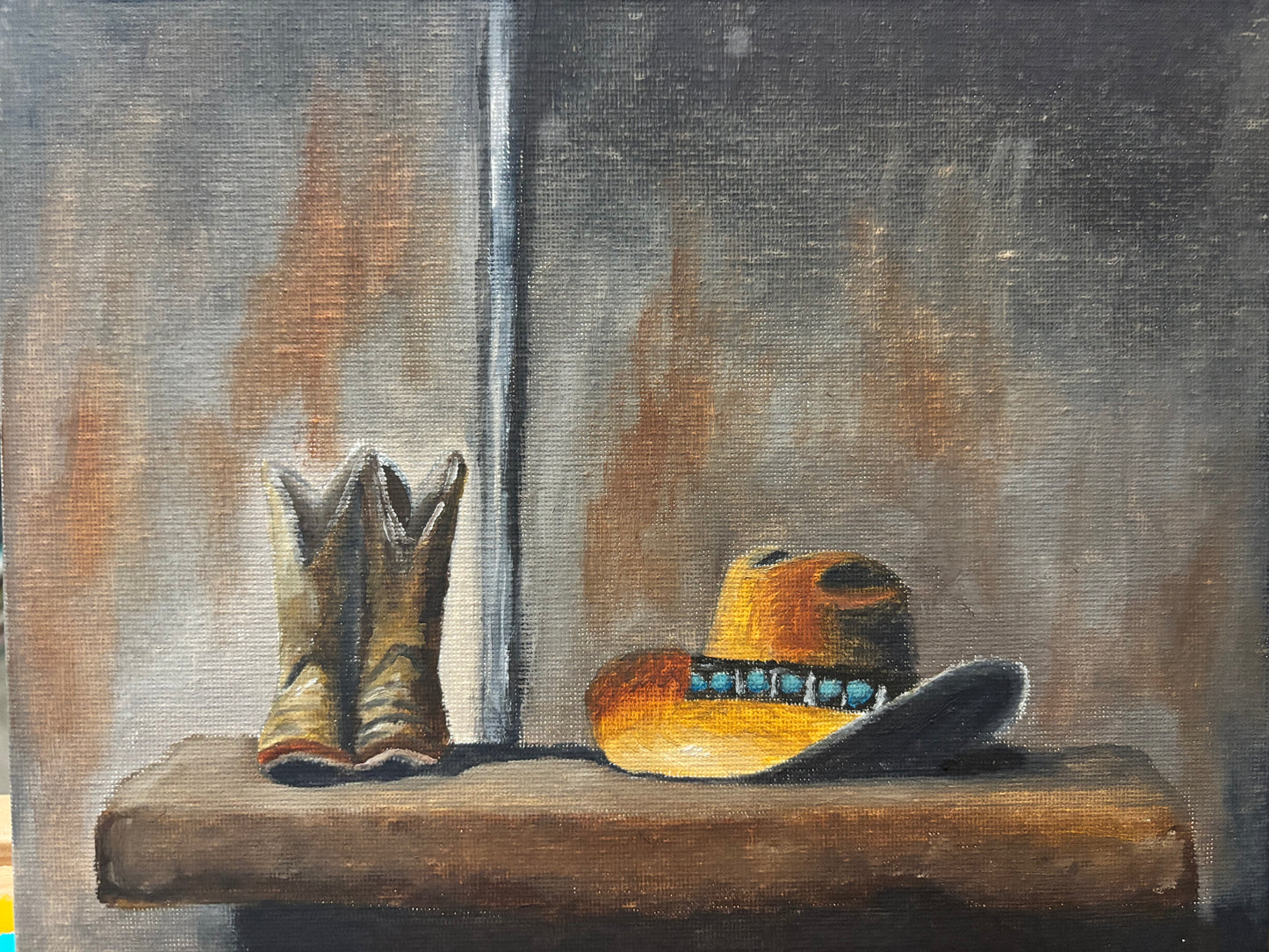 Hat & Boots Oil on 8x10 canvas panel