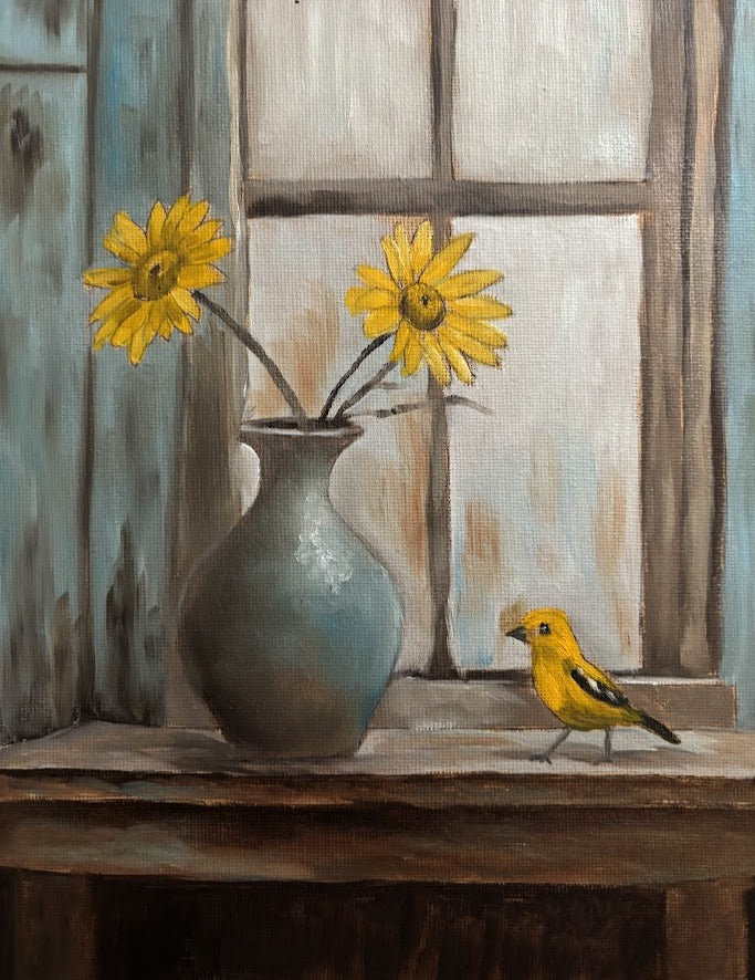 "Little yellow bird" 8x10 oil on canvas panel