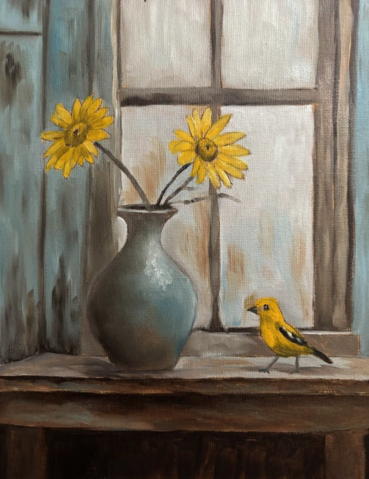 "Little yellow bird" 8x10 oil on canvas panel