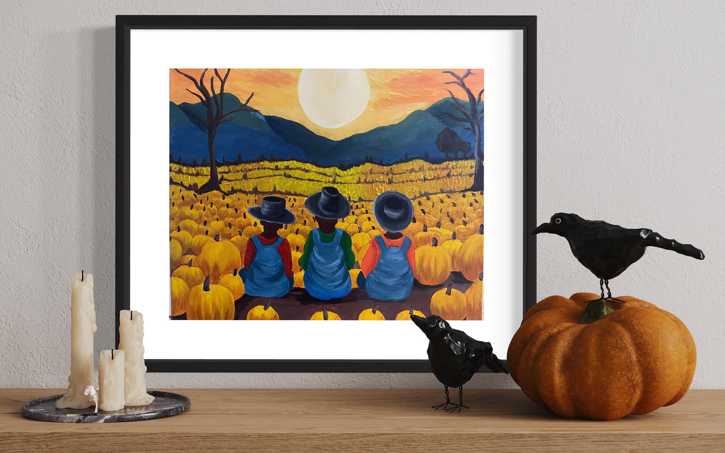 African American Art original acrylic painting “at the pumpkin patch ” Black Boy Joy | Halloween Art