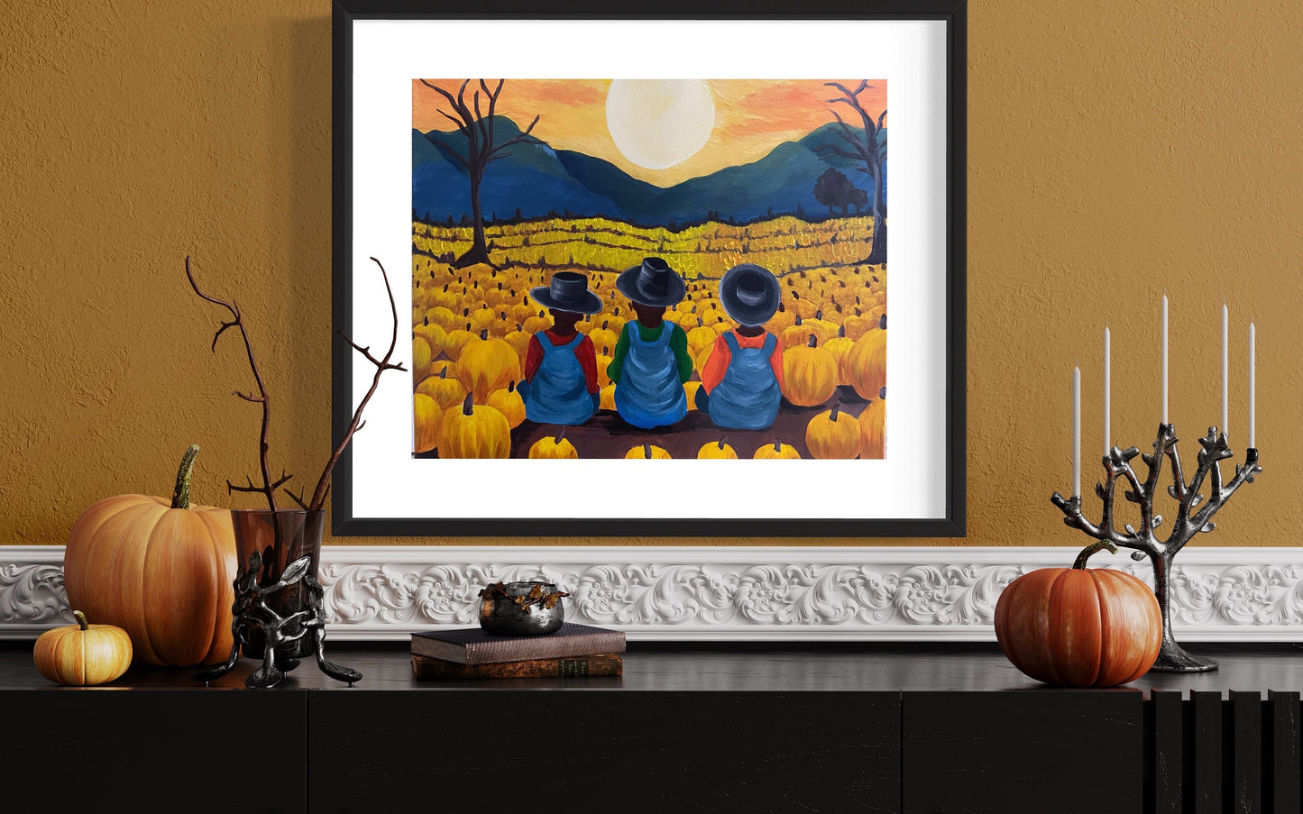 African American Art original acrylic painting “at the pumpkin patch ” Black Boy Joy | Halloween Art