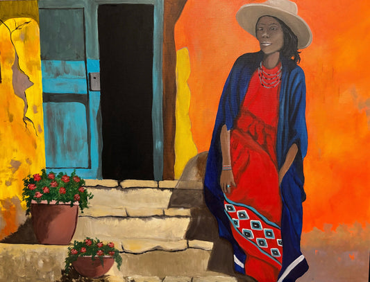 African American original acrylic painting “Existing Where She Is ”