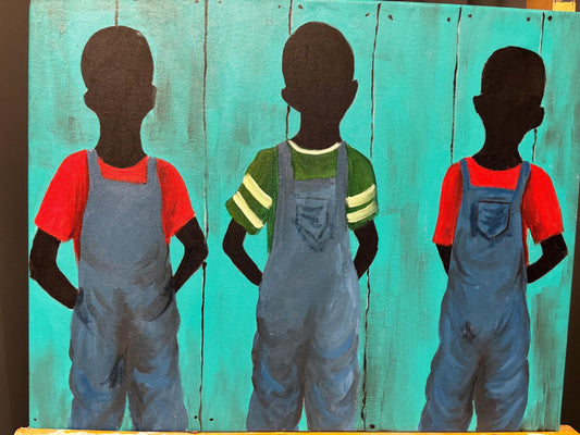 African American Black Boy Joy series “Country Boys” Gullah Art, Black folk art, kids art, original painting