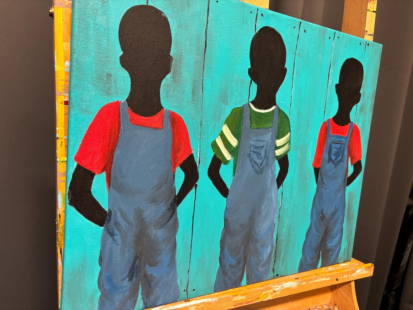 African American Black Boy Joy series “Country Boys” Gullah Art, Black folk art, kids art, original painting