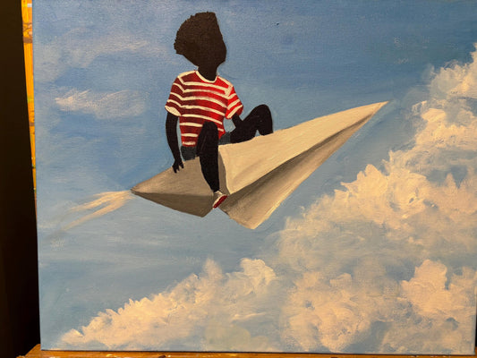 African American Black Boy Joy series “Aim High ” Gullah Art, Black folk art, kids art, original painting