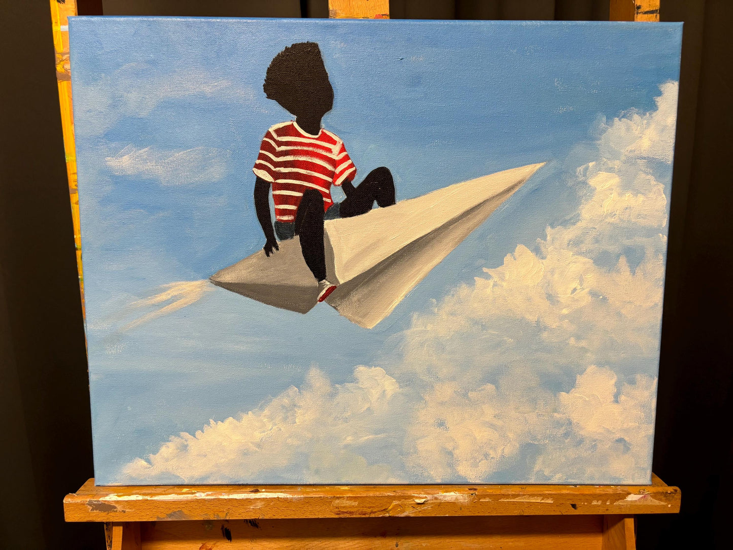 African American Black Boy Joy series “Aim High ” Gullah Art, Black folk art, kids art, original painting