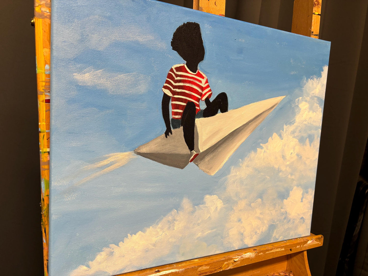 African American Black Boy Joy series “Aim High ” Gullah Art, Black folk art, kids art, original painting